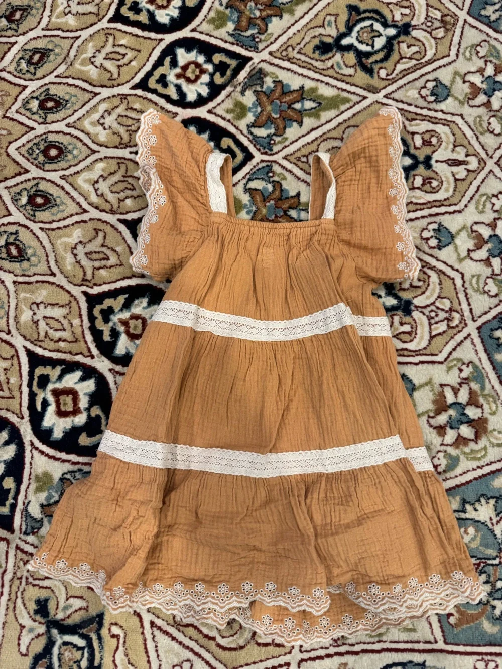 Rachel Zoe 3T Mustard Lace-Trim Girls' Dress - Casual Summer Look